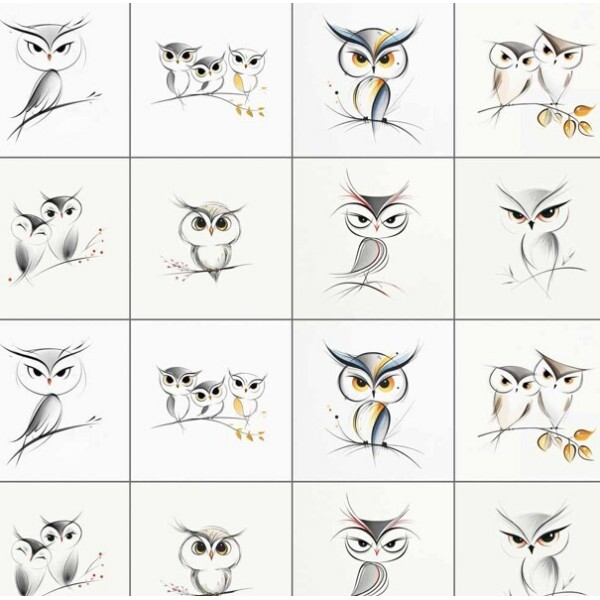 JA26 - TRICOL. COLEÇÃO STYLE OWLS - QUADRADOS DE CORUJAS - 100% ALGODÃO 05334-001- 0,50m X 1,50m