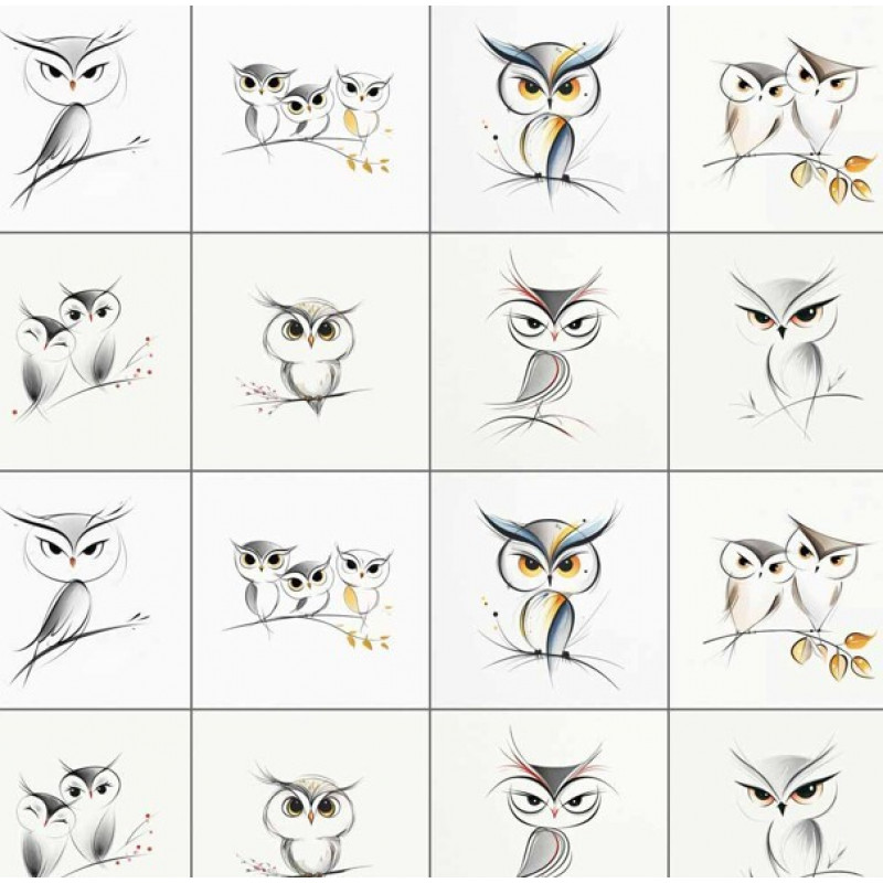 JA26 - TRICOL. COLEÇÃO STYLE OWLS - QUADRADOS DE CORUJAS - 100% ALGODÃO 05334-001- 0,50m X 1,50m