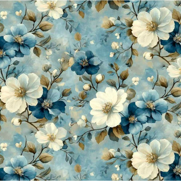 JA26 - TRICOL. COLEÇÃO LE BLEU - FLORAL MAIOR ESPAÇADO - 100% ALGODÃO - 05629/001