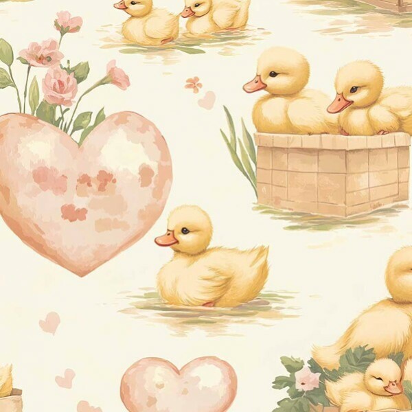 JA26 - TRICOL. COLEÇÃO CUTE DUCKS - PATOS AMARELOS COM CORAÇÃO - 100% ALGODÃO - A0013-001- 0,50m X 1,50m