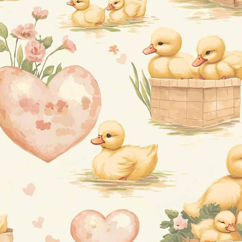 JA26 - TRICOL. COLEÇÃO CUTE DUCKS - PATOS AMARELOS COM CORAÇÃO - 100% ALGODÃO - A0013-001- 0,50m X 1,50m