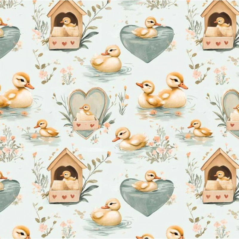 JA26 - TRICOL. COLEÇÃO CUTE DUCKS - PATINHOS FUNDO AZUL - 100% ALGODÃO - A0015-001- 0,50m X 1,50m