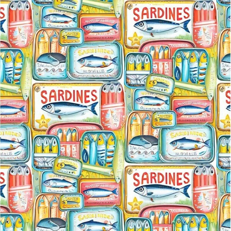 NV25 - TRICOLINE - COLEÇÃO SARDINHAS - LATAS DE SARDINHAS SOBREPOSTAS - 100% ALGODÃO - A0253-001 NV25 - TRICOLINE - COLEÇÃO SARDINHAS - LATAS DE SARDINHAS SOBREPOSTAS - 100% ALGODÃO - A0253-001