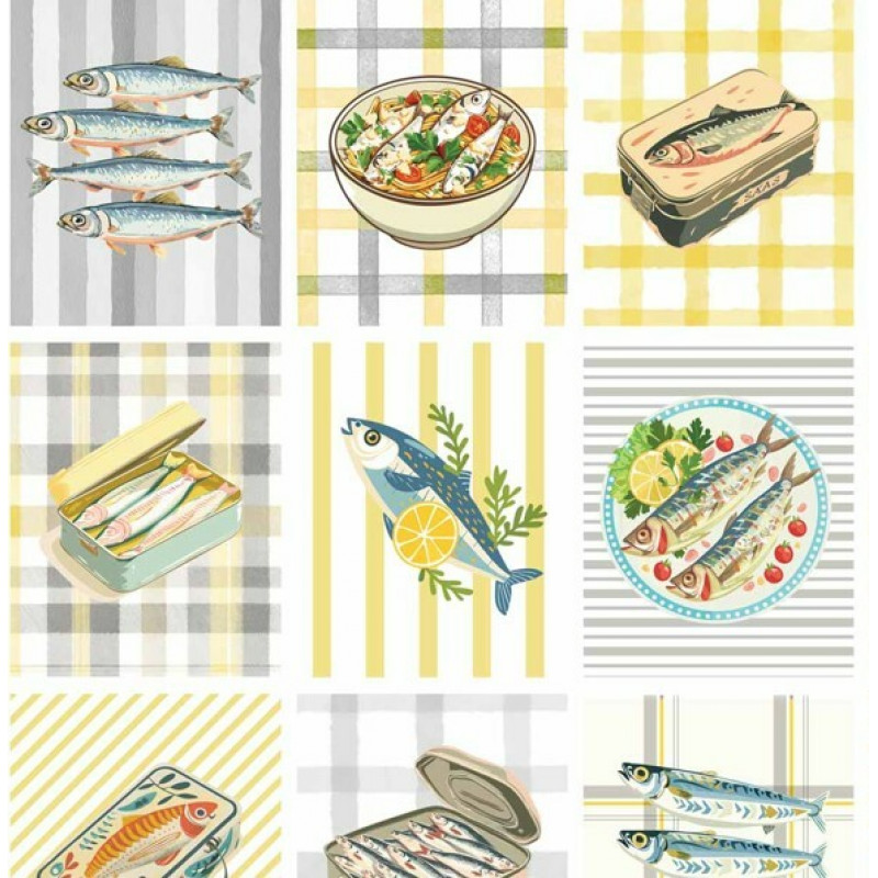 NV25 - TRICOLINE -  COLEÇÃO SARDINHAS - SARDINHAS COM PATCHWORK DE TEXTURAS -  100% ALGODÃO - A0252-001