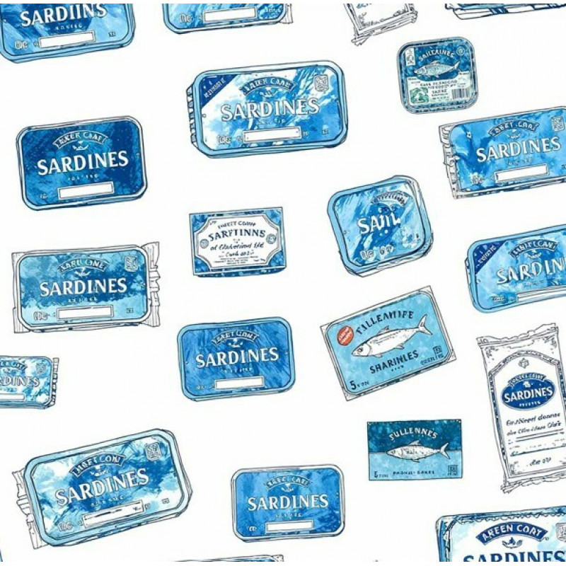 NV25 - TRICOLINE -  COLEÇÃO SARDINHAS - LATAS DE SARDINHAS AZUIS -  100% ALGODÃO - A0251-001