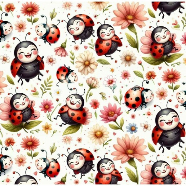 FV26 - TRICOL. COLEÇÃO LADY BEES - JOANINHAS E FLORES - 100% ALGODÃO - A0514-001