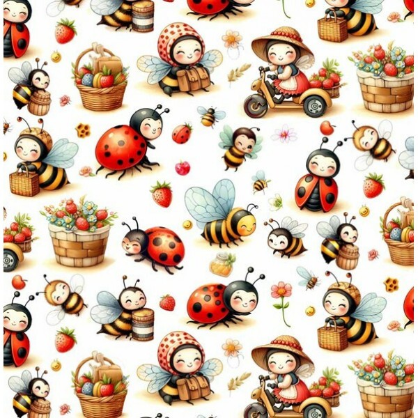 FV26 - TRICOL. COLEÇÃO LADY BEES - JOANINHAS E ABELHINHAS - 100% ALGODÃO - A0513-001