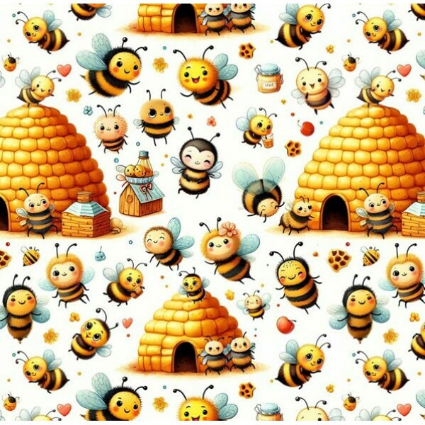 FV26 - TRICOL. COLEÇÃO LADY BEES - ABELHAS E COLMEIAS - 100% ALGODÃO - A0519-001