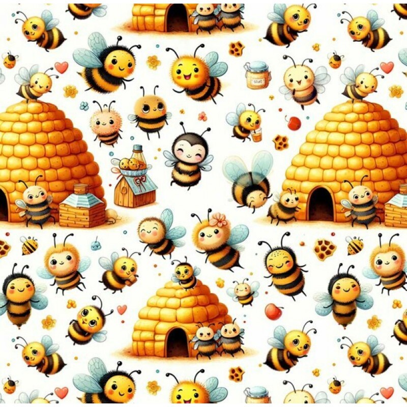 FV26 - TRICOL. COLEÇÃO LADY BEES - ABELHAS E COLMEIAS - 100% ALGODÃO - A0519-001