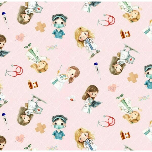 FV26 - TRICOL. COLEÇÃO PROFISSÕES - MÉDICAS FUNDO ROSA - 100% ALGODÃO - A0880-001