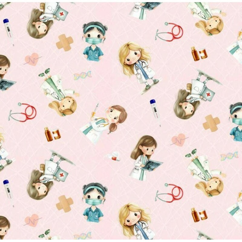 FV26 - TRICOL. COLEÇÃO PROFISSÕES - MÉDICAS FUNDO ROSA - 100% ALGODÃO - A0880-001