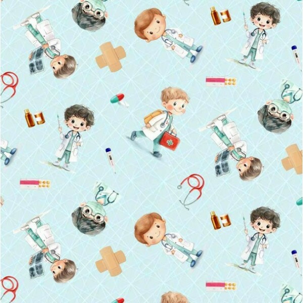 FV26 - TRICOL. COLEÇÃO PROFISSÕES - MÉDICOS FUNDO AZUL - 100% ALGODÃO - A0884-001