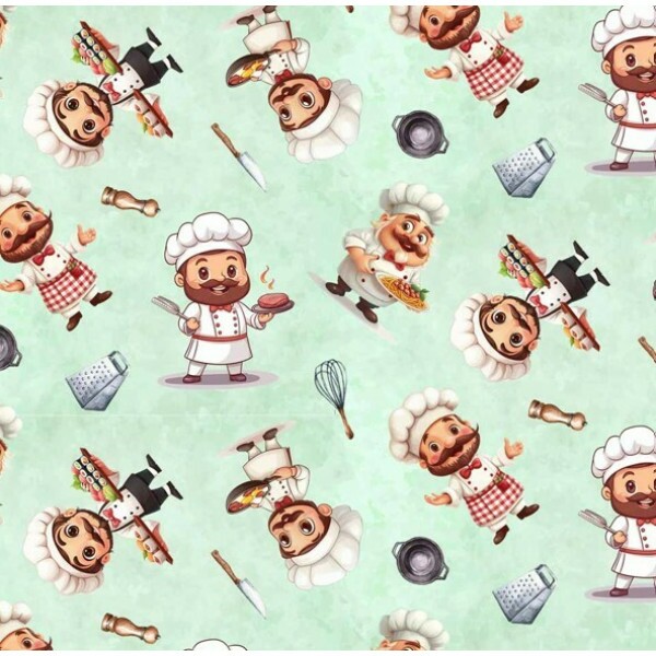 FV26 - TRICOL. COLEÇÃO PROFISSÕES - COZINHEIROS FUNDO VERDE - 100% ALGODÃO - A0886-001