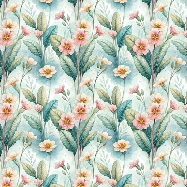 FV26 - TRICOL. COLEÇÃO FLORICULTURA - FLORAL COM FOLHAS - 100% ALGODÃO