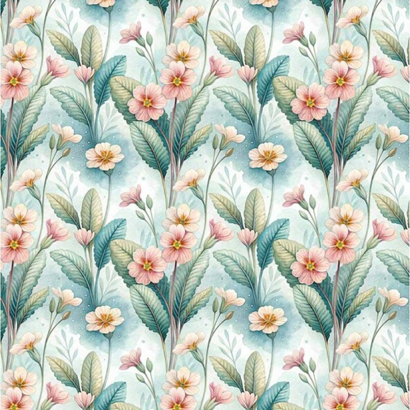 FV26 - TRICOL. COLEÇÃO FLORICULTURA - FLORAL COM FOLHAS - 100% ALGODÃO