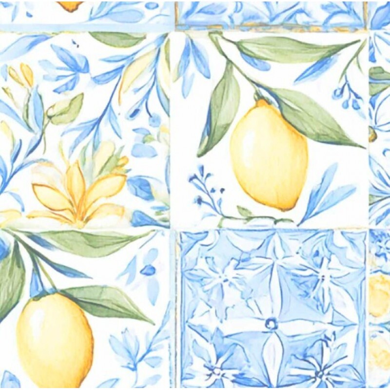 FV26 - SARJA HIDRORREPELENTE - COLEÇÃO AMALFI - PATCHWORK LIMÃO AZULEJO - 100% ALGODÃO - 01106-001