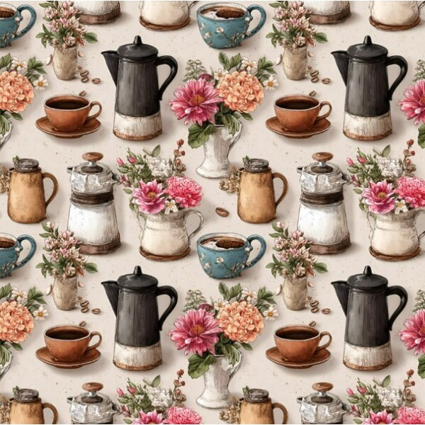 MR26 - TRICOL. COLEÇÃO CAFÉ COM CANELA - BULES E XÍCARAS - 100% ALGODÃO - A1154-001