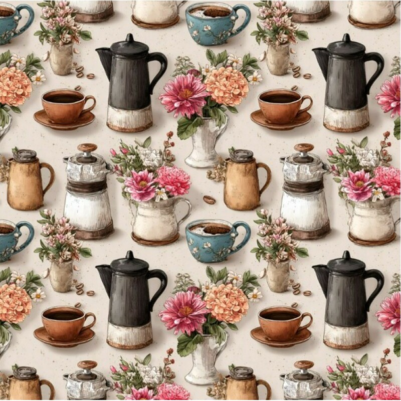 MR26 - TRICOL. COLEÇÃO CAFÉ COM CANELA - BULES E XÍCARAS - 100% ALGODÃO - A1154-001