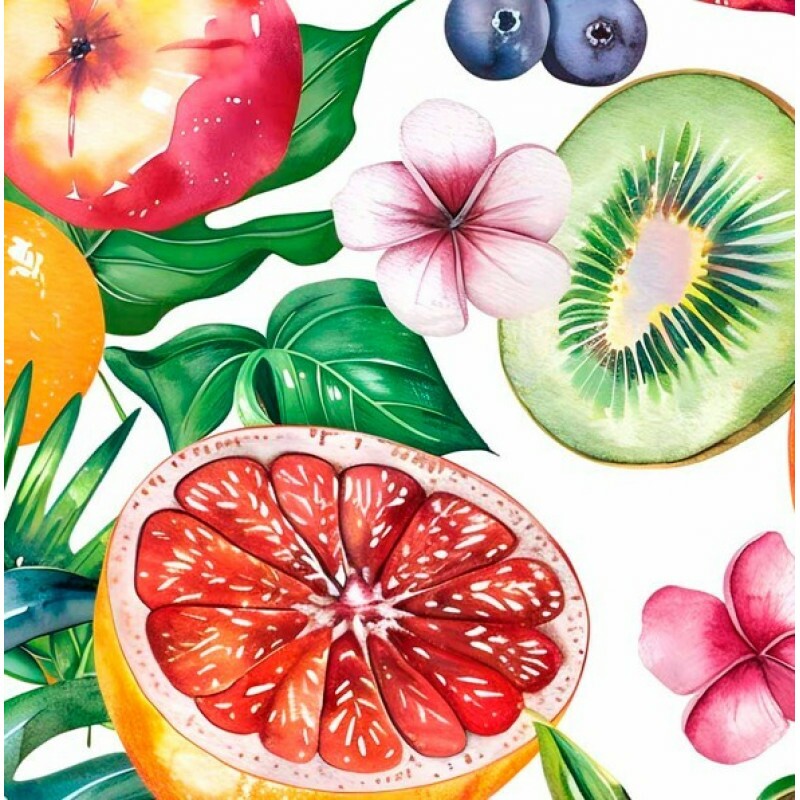 FV26 - SARJA HIDRORREPELENTE - COLEÇÃO TROPICAL FRUITS - FRUTAS FUNDO BRANCO - 100% ALGODÃO - A1362-001