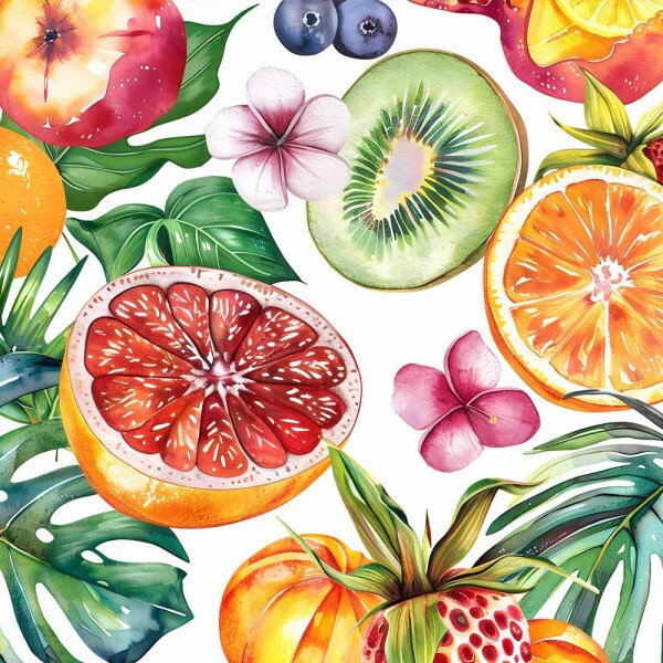 FV26 - TRICOL. COLEÇÃO TROPICAL FRUITS - FRUTAS FUNDO BRANCO - 100% ALGODÃO - A1311-001