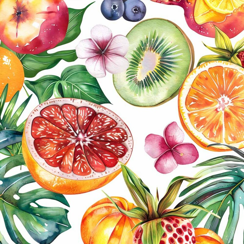 FV26 - TRICOL. COLEÇÃO TROPICAL FRUITS - FRUTAS FUNDO BRANCO - 100% ALGODÃO - A1311-001