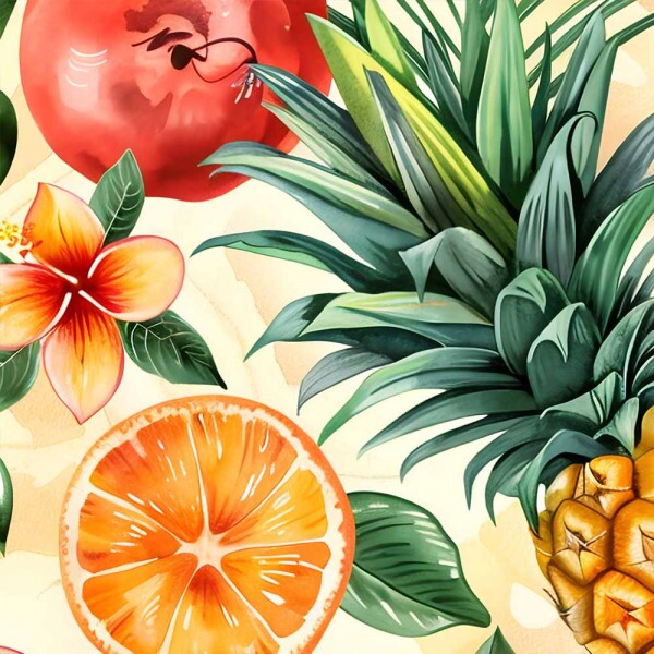 FV26 - SARJA HIDRORREPELENTE - COLEÇÃO TROPICAL FRUITS - FRUTAS FUNDO CREME - 100% ALGODÃO - A1308-001