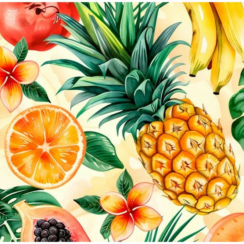 FV26 - TRICOL. COLEÇÃO TROPICAL FRUITS - FRUTAS FUNDO CREME - 100% ALGODÃO - A1310-001