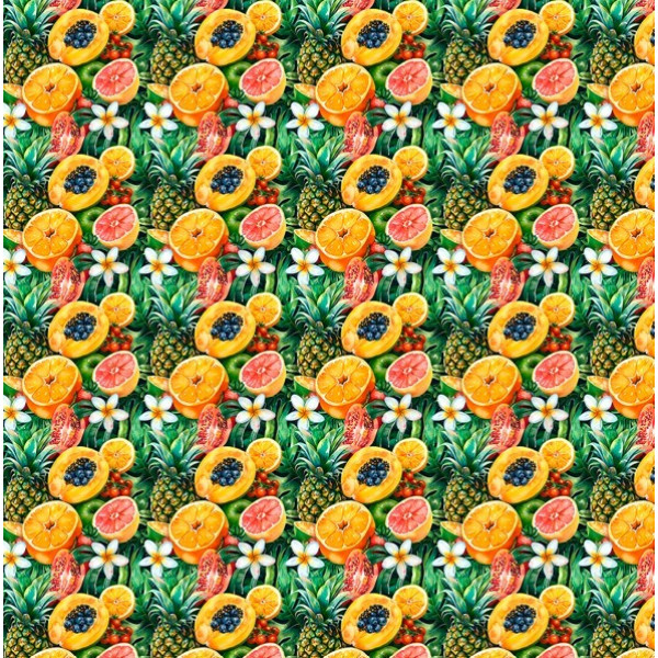 FV26 - SARJA HIDRORREPELENTE - COLEÇÃO TROPICAL FRUITS - FRUTAS CHEIAS - 100% ALGODÃO - A1307-001