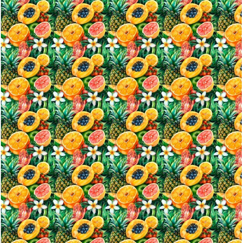 FV26 - SARJA HIDRORREPELENTE - COLEÇÃO TROPICAL FRUITS - FRUTAS CHEIAS - 100% ALGODÃO - A1307-001
