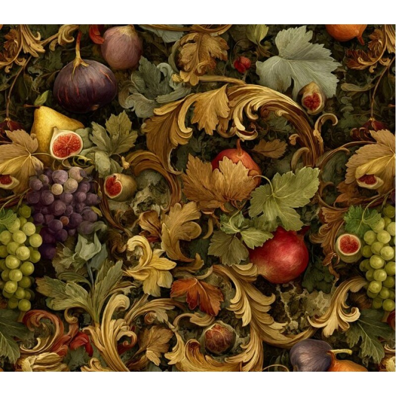 MR26 - SARJA HIDRORREPELENTE - COLEÇÃO BAROQUE - FRUTAS FUNDO ESCURO - 100% ALGODÃO - A1350-001