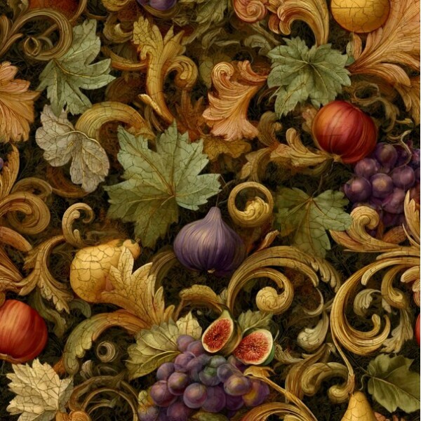 MR26 - TRICOL. COLEÇÃO BAROQUE - FRUTAS FUNDO ESCURO - 100% ALGODÃO - A1352-001