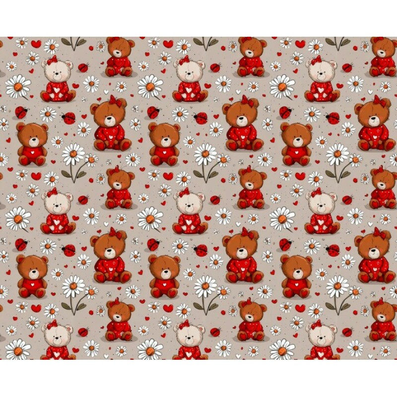 MR26 - TRICOL. COLEÇÃO VALENTINE BEAR - URSO COM FLOR - 100% ALGODÃO - A1536-001