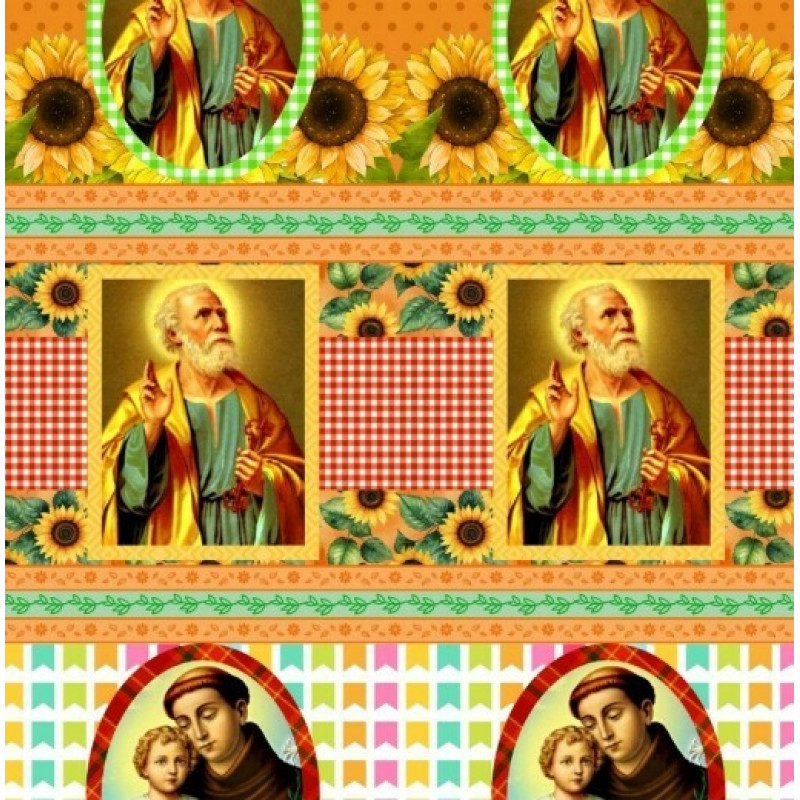 JA26 - TRICOL. COLEÇÃO FESTA JUNINA - BARRADO SANTOS - 100% ALGODÃO - A1539-001 - 0,55m X 1,50m