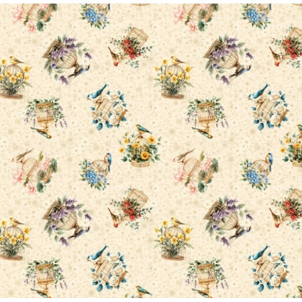 MR26 - TRICOL. COLEÇÃO CEU DE PASSARINHOS - GAIOLAS - 100% ALGODÃO - A1805-001