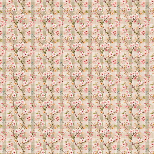 AB26 - TRICOL. COLEÇÃO BELLE JARDIN - FLORAL FUNDO XADREZ - 100% ALGODÃO - A2556-001