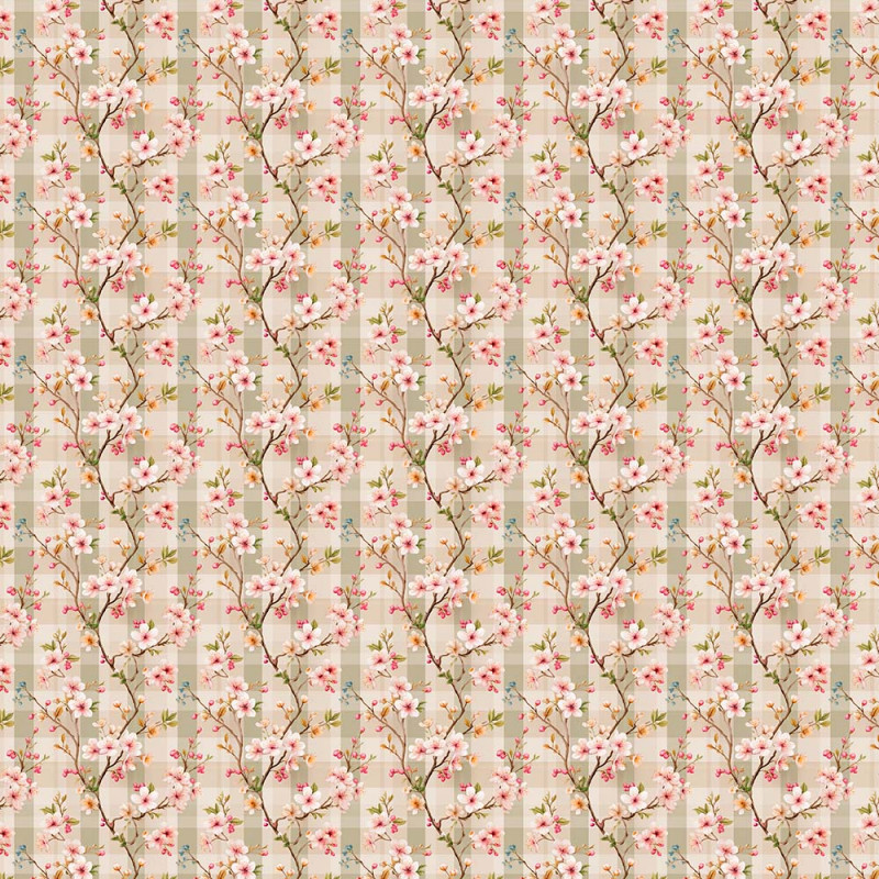 AB26 - TRICOL. COLEÇÃO BELLE JARDIN - FLORAL FUNDO XADREZ - 100% ALGODÃO - A2556-001