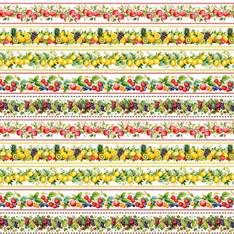 AB26 - TRICOL. COLEÇÃO BARRADOS - BARRADO FRUTAS FUNDO BRANCO - 100% ALGODÃO - A2746-001