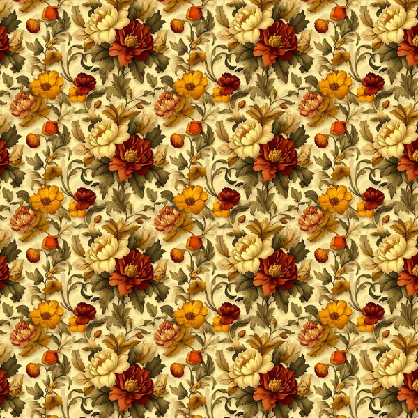 AB26 - TRICOL. COLEÇÃO GOLDEN GROVE - FLORAL GRANDE FUNDO BEGE - 100% ALGODÃO - A2765-001