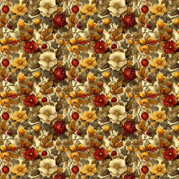 AB26 - TRICOL. COLEÇÃO GOLDEN GROVE - FLORAL MENOR FD BEGE - 100% ALGODÃO - A2762-001