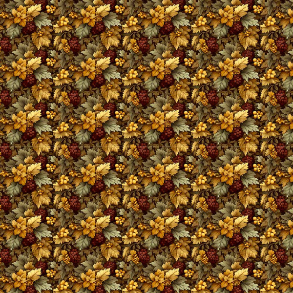 AB26 - TRICOL. COLEÇÃO GOLDEN GROVE - FOLHAS E UVAS - 100% ALGODÃO - A2761-001