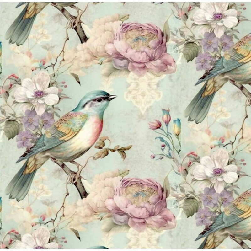MI26 - SARJA HIDRORREPELENTE COLEÇÃO VINTAGE BIRDS - PÁSSAROS E ROSAS FUNDO AZUL - 100% ALGODÃO - A3330-001 MI26 - SARJA HIDRORREPELENTE COLEÇÃO VINTAGE BIRDS - PÁSSAROS E ROSAS FUNDO AZUL - 100% ALGODÃO - A3330-001