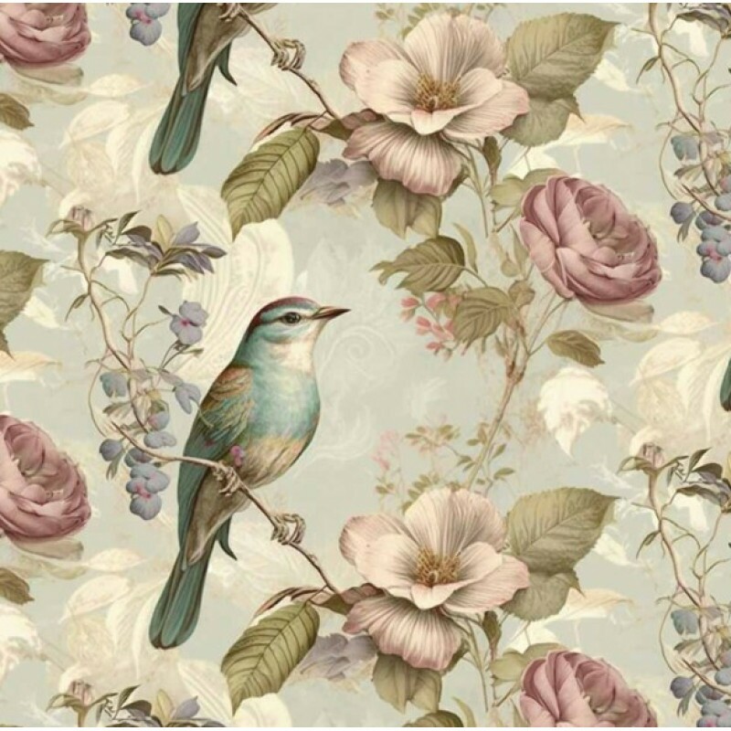 MI26 - SARJA HIDRORREPELENTE COLEÇÃO VINTAGE BIRDS - PÁSSAROS E ROSAS FUNDO CINZA - 100% ALGODÃO - A3331-001 MI26 - SARJA HIDRORREPELENTE COLEÇÃO VINTAGE BIRDS - PÁSSAROS E ROSAS FUNDO CINZA - 100% ALGODÃO - A3331-001