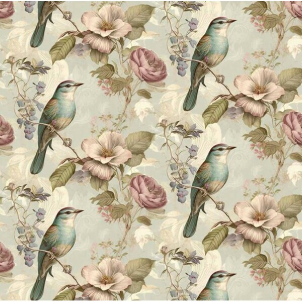 MI26 - TRICOL. COLEÇÃO VINTAGE BIRDS - PÁSSAROS E ROSAS FUNDO CINZA - 100% ALGODÃO - A3333-001 MI26 - TRICOL. COLEÇÃO VINTAGE BIRDS - PÁSSAROS E ROSAS FUNDO CINZA - 100% ALGODÃO - A3333-001
