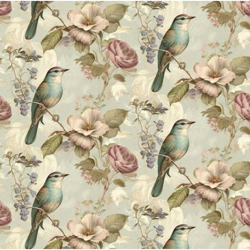 MI26 - TRICOL. COLEÇÃO VINTAGE BIRDS - PÁSSAROS E ROSAS FUNDO CINZA - 100% ALGODÃO - A3333-001 MI26 - TRICOL. COLEÇÃO VINTAGE BIRDS - PÁSSAROS E ROSAS FUNDO CINZA - 100% ALGODÃO - A3333-001