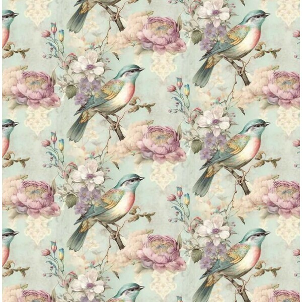 MI26 - TRICOL. COLEÇÃO VINTAGE BIRDS - PÁSSAROS E ROSAS FUNDO AZUL - 100% ALGODÃO - A3336-001 MI26 - TRICOL. COLEÇÃO VINTAGE BIRDS - PÁSSAROS E ROSAS FUNDO AZUL - 100% ALGODÃO - A3336-001