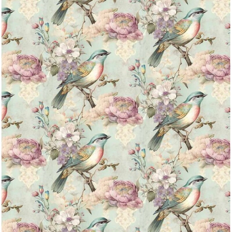 MI26 - TRICOL. COLEÇÃO VINTAGE BIRDS - PÁSSAROS E ROSAS FUNDO AZUL - 100% ALGODÃO - A3336-001 MI26 - TRICOL. COLEÇÃO VINTAGE BIRDS - PÁSSAROS E ROSAS FUNDO AZUL - 100% ALGODÃO - A3336-001