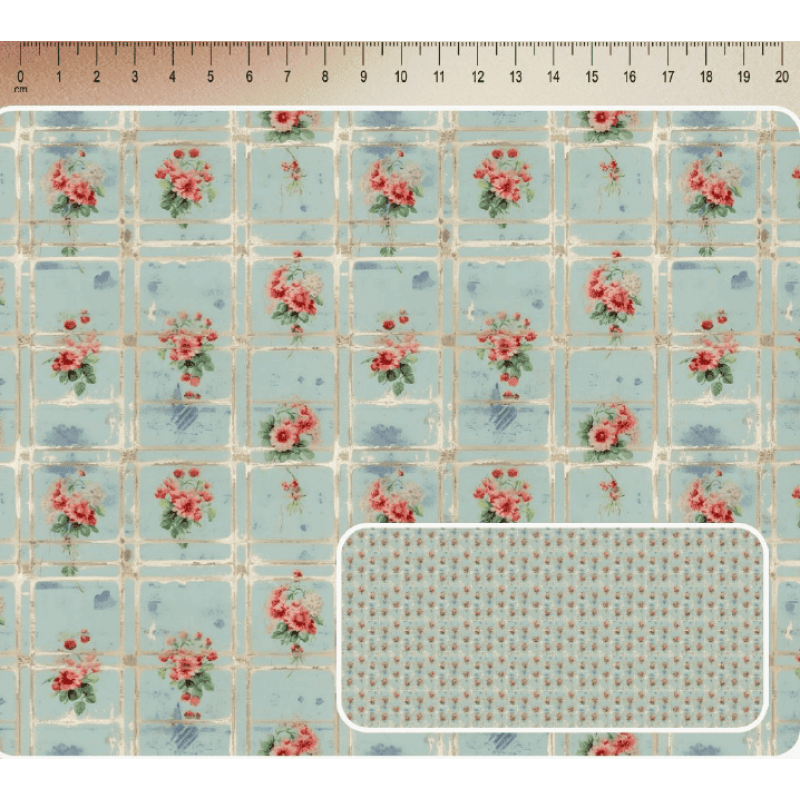 JN26 - TRICOL. COLEÇÃO SHABBY ROMANCE - FLORAL FUNDO XADREZ - 100% ALGODÃO - A3541-001