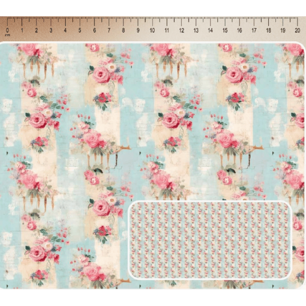 JN26 - TRICOL. COLEÇÃO SHABBY ROMANCE - FLORAL MIUDO COM FUNDO AZUL E BEGE - 100% ALGODÃO A3545-001