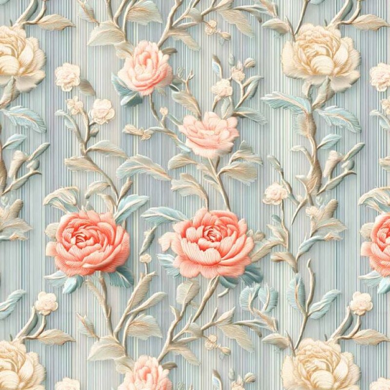 MI26 - TRICOL. COLEÇÃO PEONIES - FLOR COM RAMOS - 100% ALGODÃO A4019-001