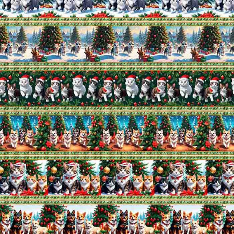 TRICOLINE 100% ALGODÃO DIGITAL  - NATAL 2025 -  BARRADO PET